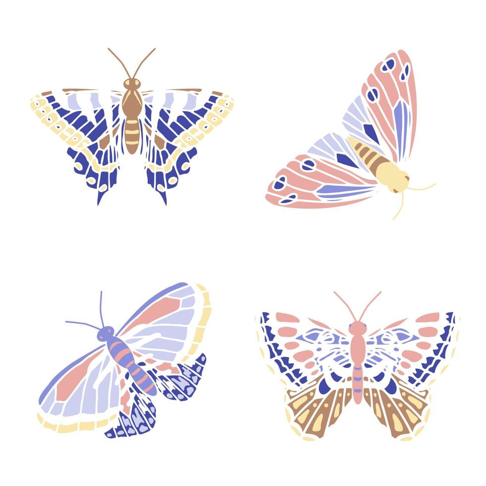 Set of different multicolored butterflies. Collection of fantasy colorful vector butterflies for design. Vector illustration