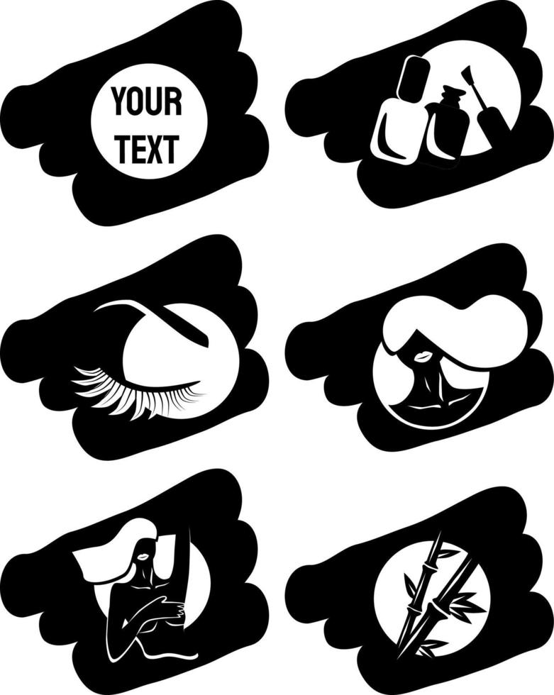 black and white set of icons on the theme of cosmetics, body care, hair, nails, eyebrows and eyelashes for a site, store, social media vector illustration