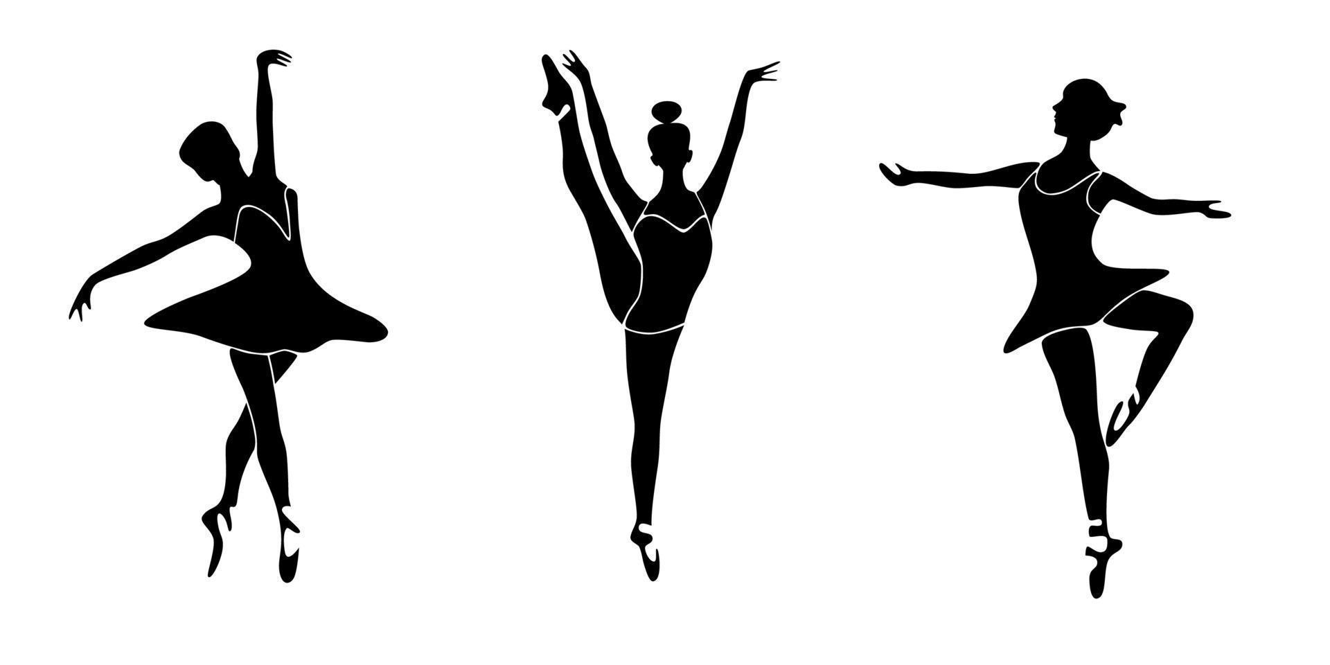 conjunto de siluetas de bailarinas de ballet. ilustración vectorial en negro vector
