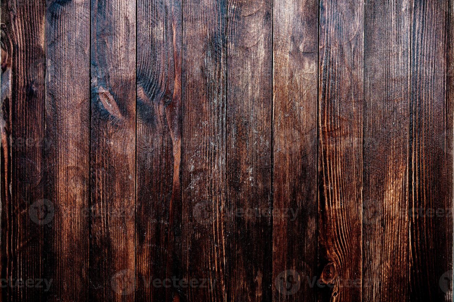 Vintage brown wood background texture with knots and nail holes. Old painted wood wall. Brown abstract background. Vintage wooden dark horizontal boards. Front view with copy space photo