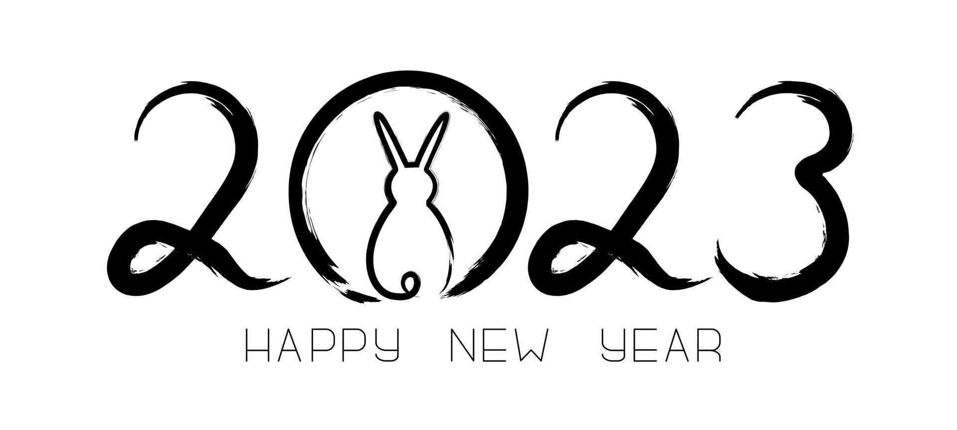 New Year drawing bunny of symbol 2023. Christmas lettering brush strokes postcard. holiday element for losses, calendars. vector illustration