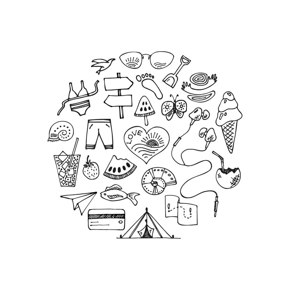 Summer icon in doodle style. Vector hand drawn Sketch illustration background