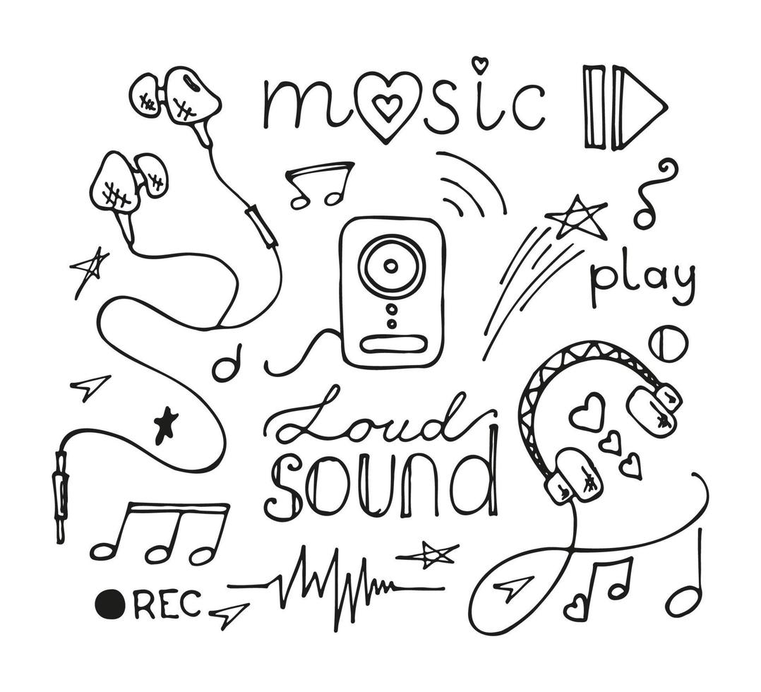 doodle set musical instruments. Vector hand drawn illustration