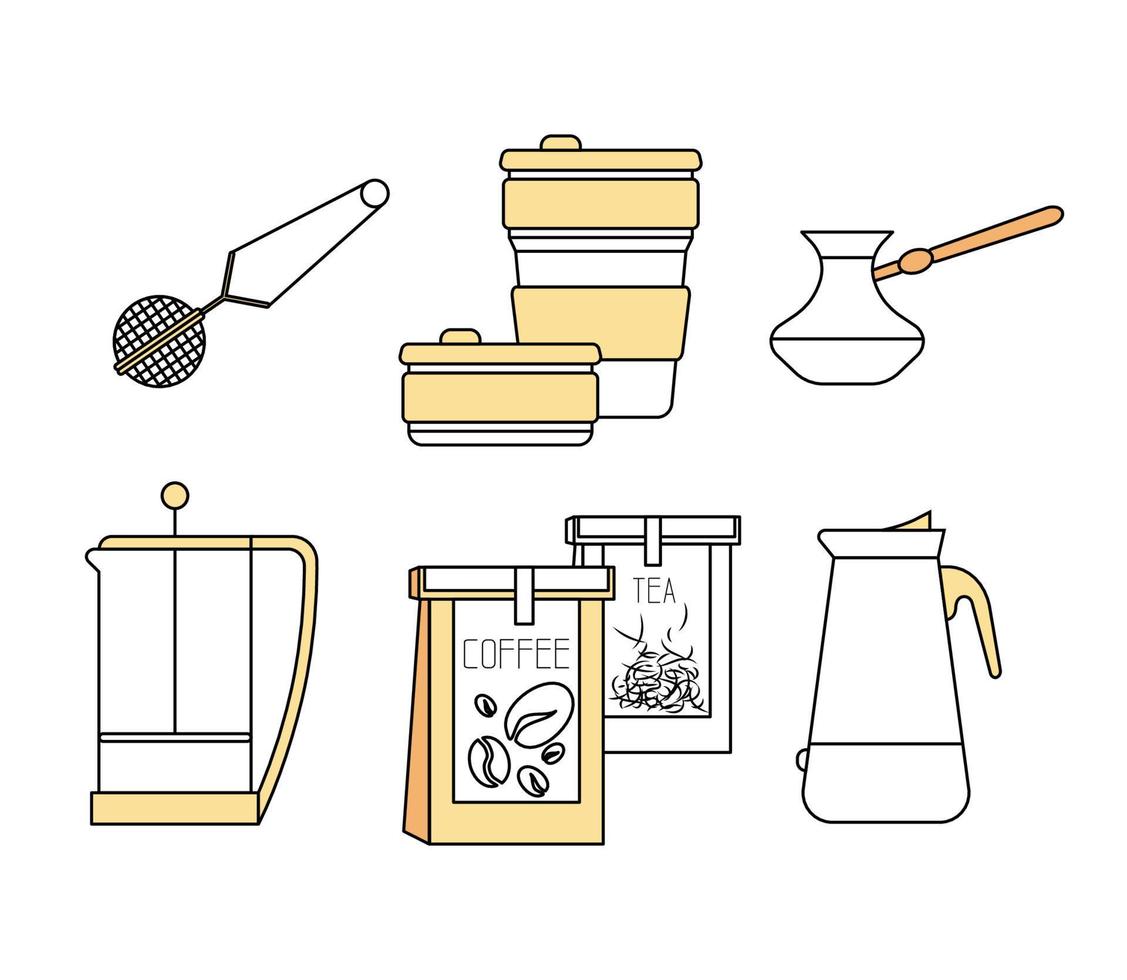 Set vector icons zero waste things for everyday, kitchen. Ecological lifestyle. Save our planet. Five r concept