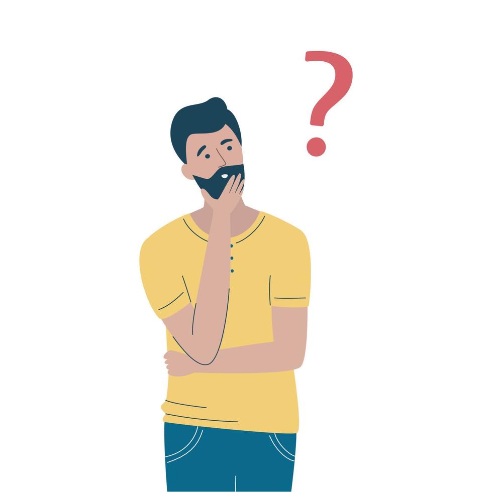 Young Man Thinking or Solving Problem vector