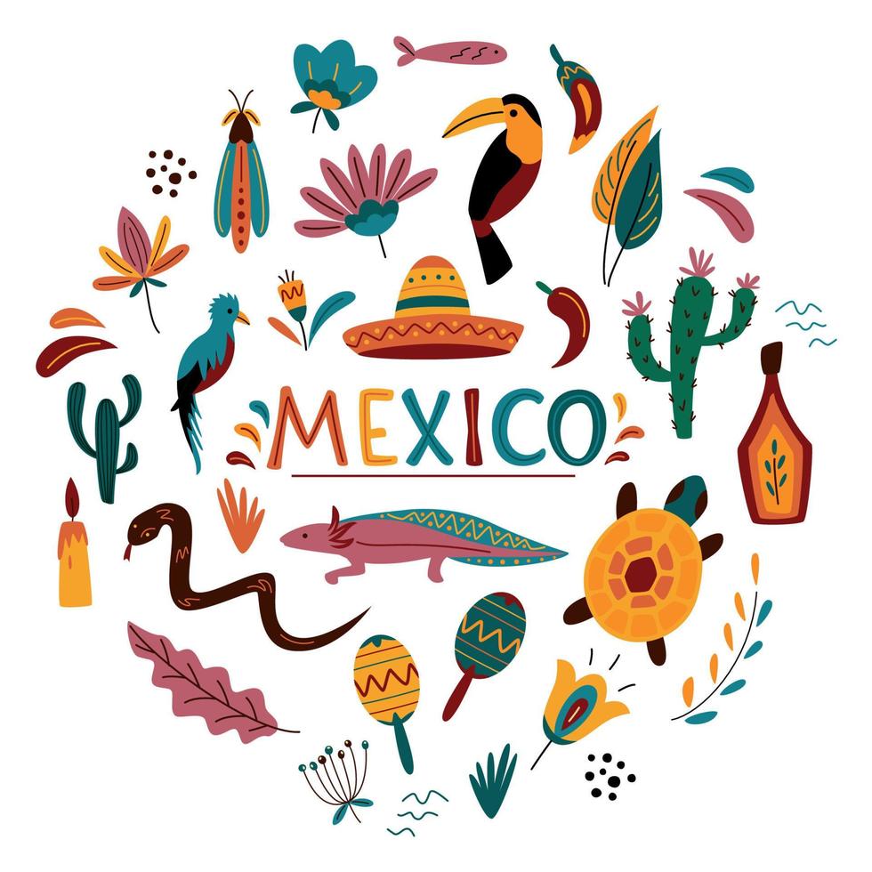 Mexican Decorative Vector Set in a Circle