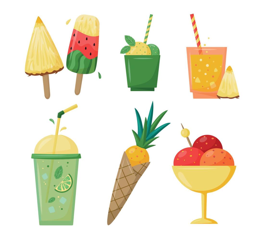 bebidas de verano y helados vector