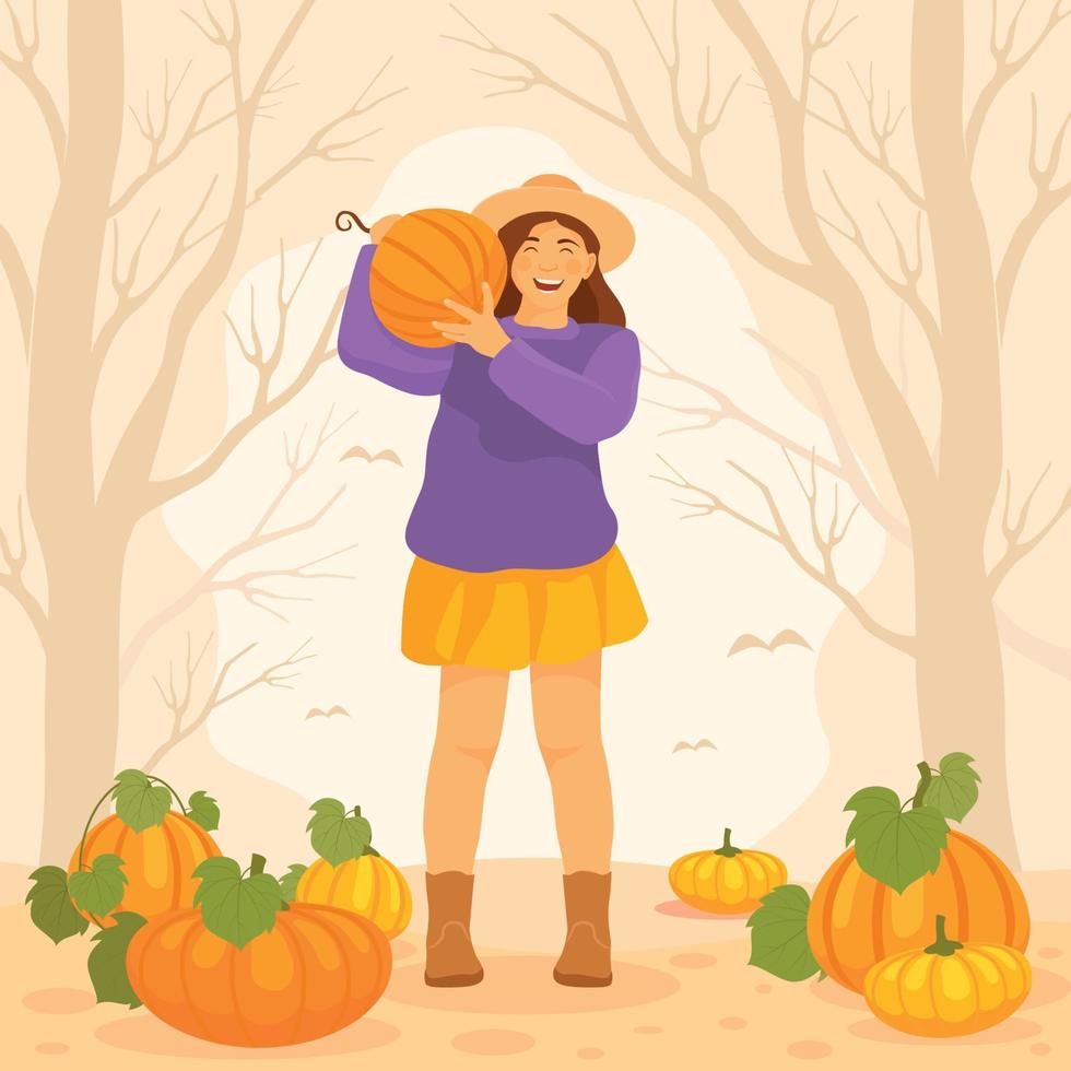Girls Are Hunting Pumpkin vector