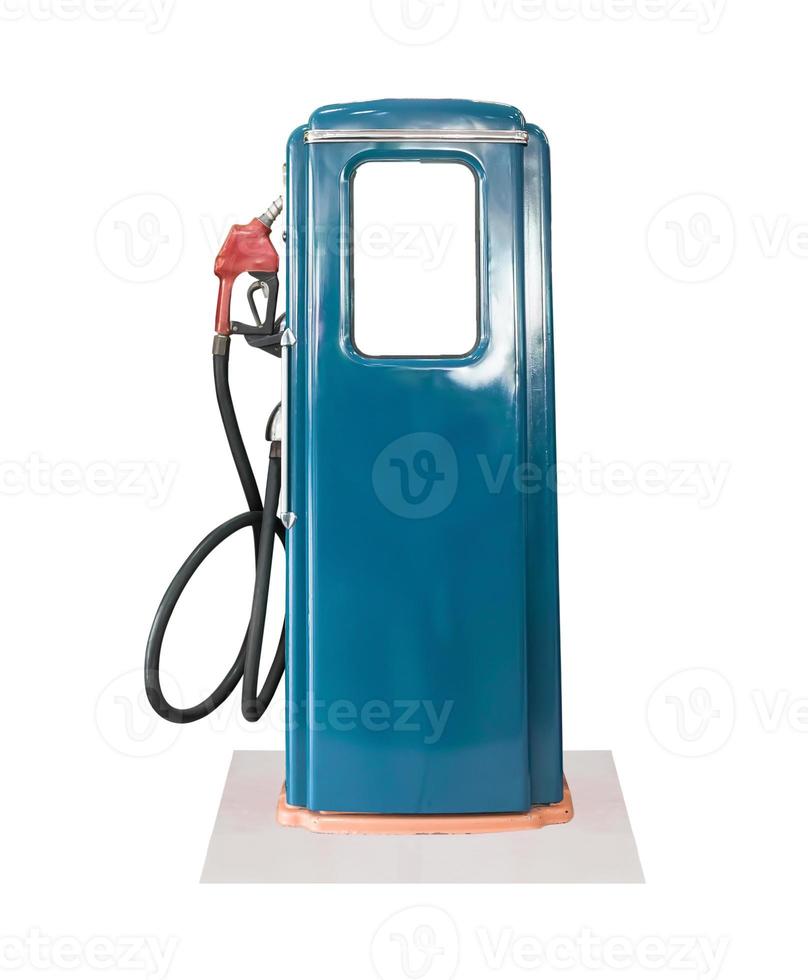 Vintage blue fuel pump on white background photo