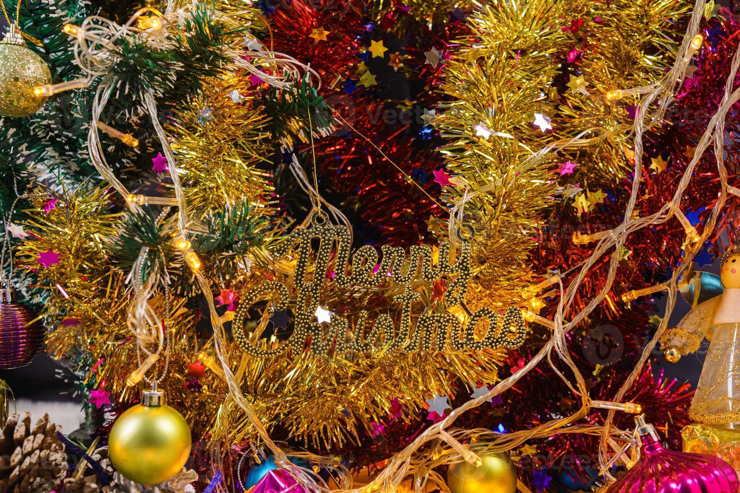 Christmas ornaments and decorations with lights photo