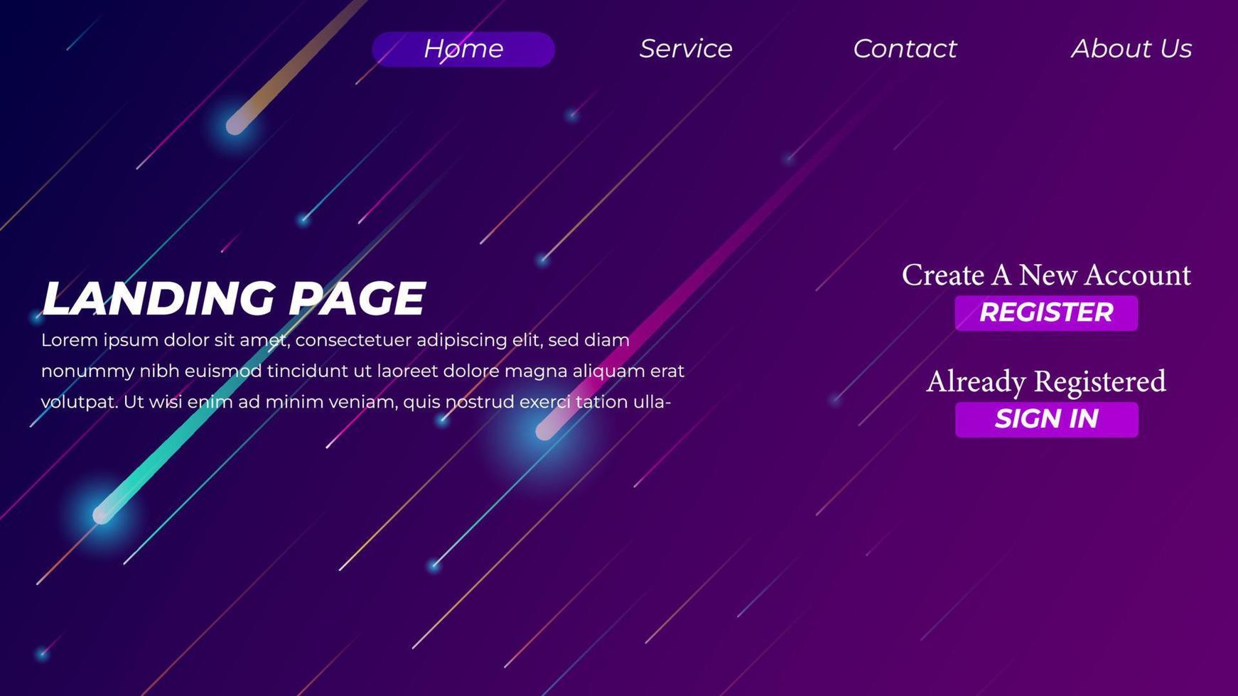 Modern Landing Page template created with abstract bright stars background vector
