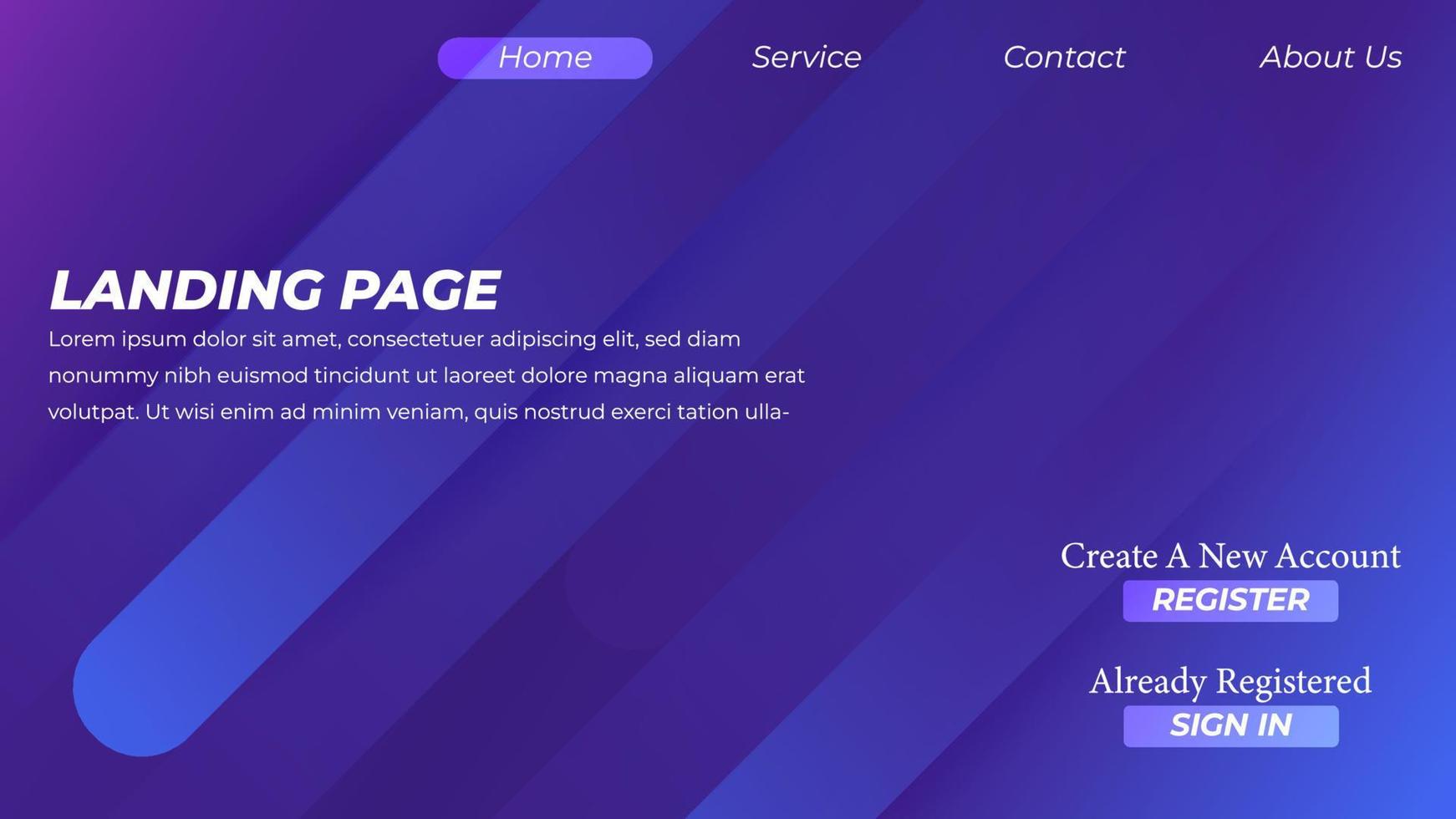 Landing Page template created with simple gradient background. vector