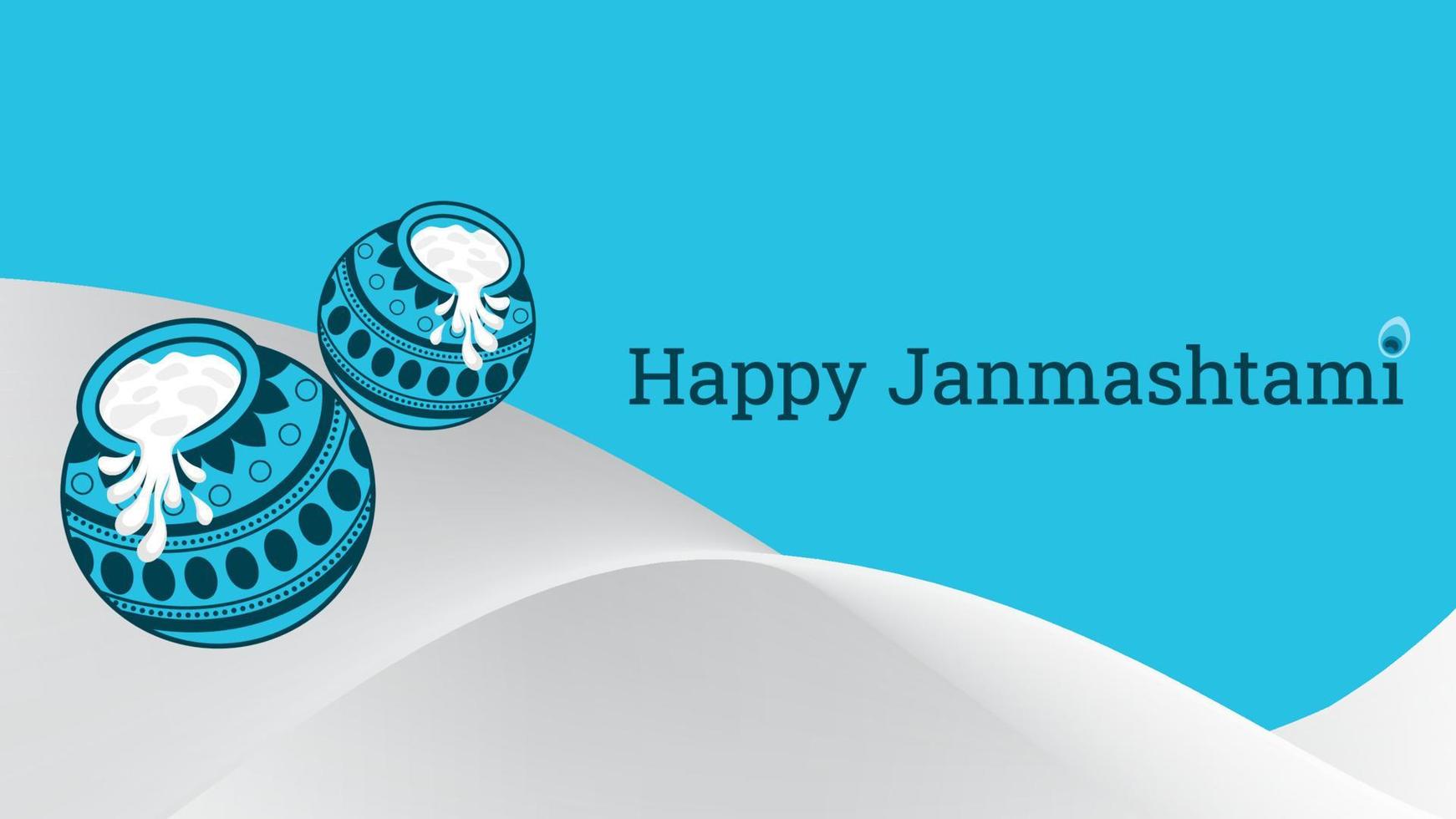 Dahi handi Painted with traditional patterns with bansuri on flat white background, Happy Janmashtami vector illustration.