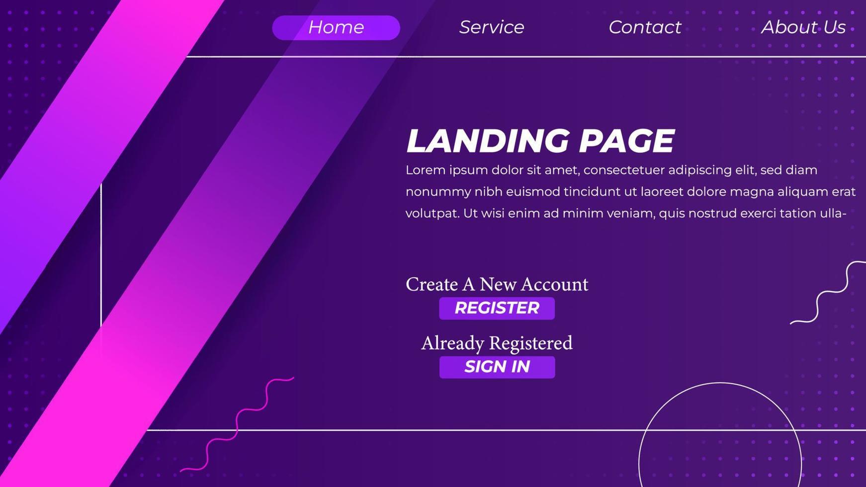 Modern Landing Page template created with simple geometric shape background vector