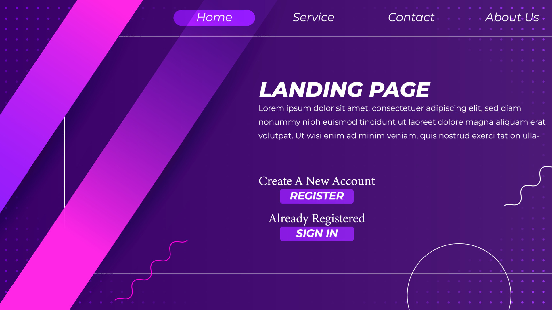 Modern Landing Page template created with simple geometric shape ...