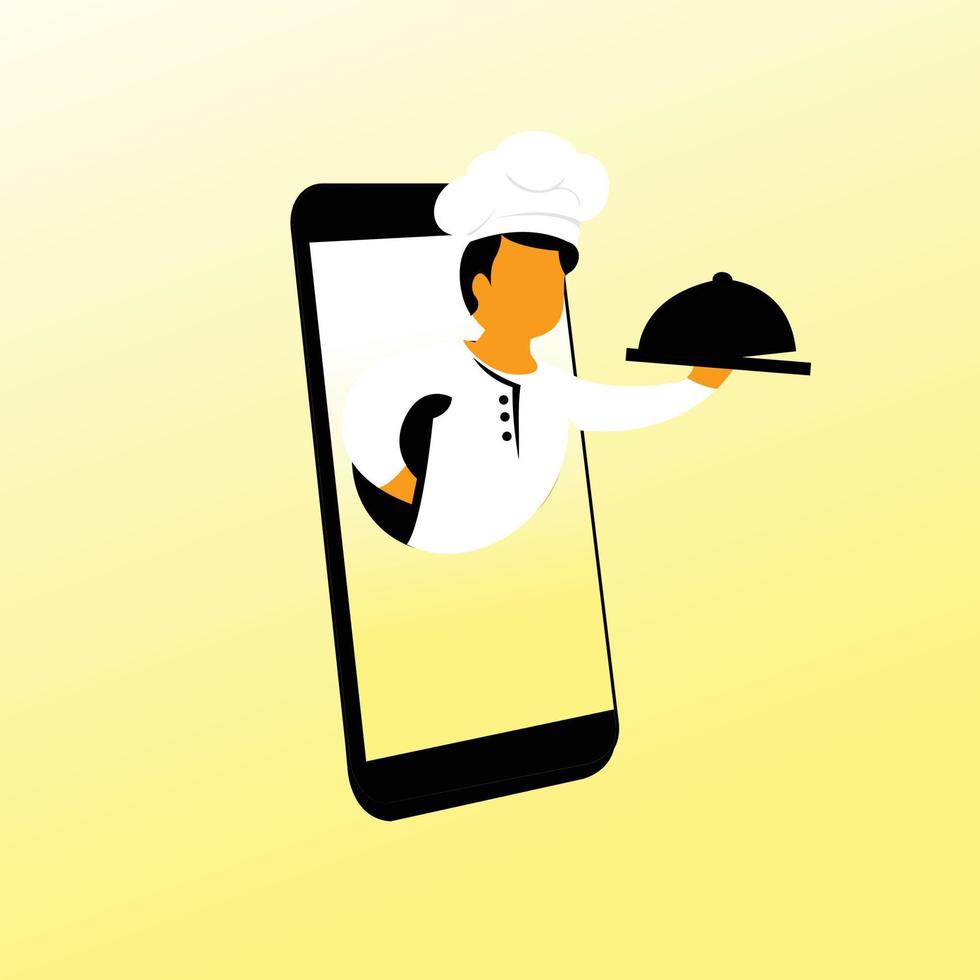 illustration of food service via mobile application vector