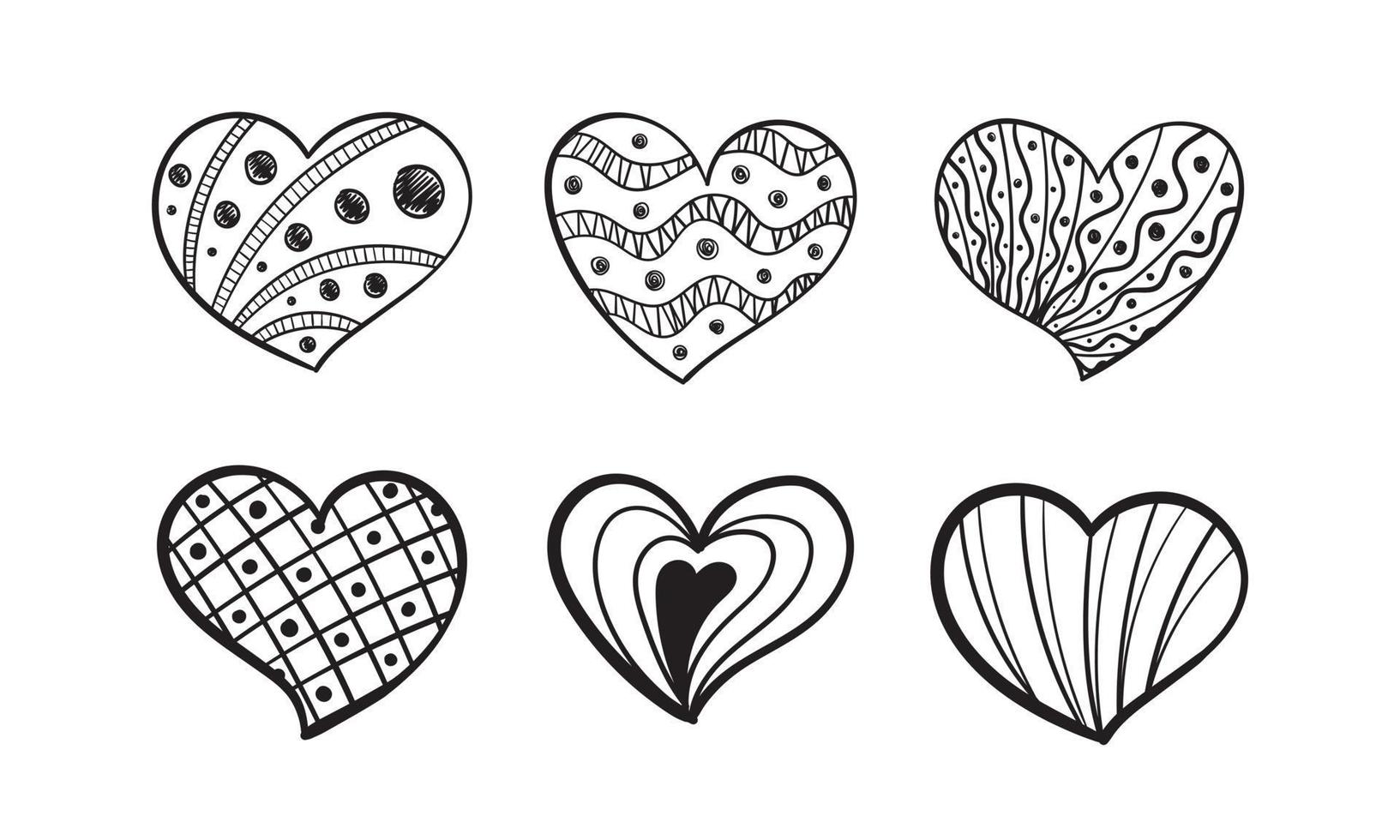 seis corazones escritos a mano. perfecto para ilustraciones. vector