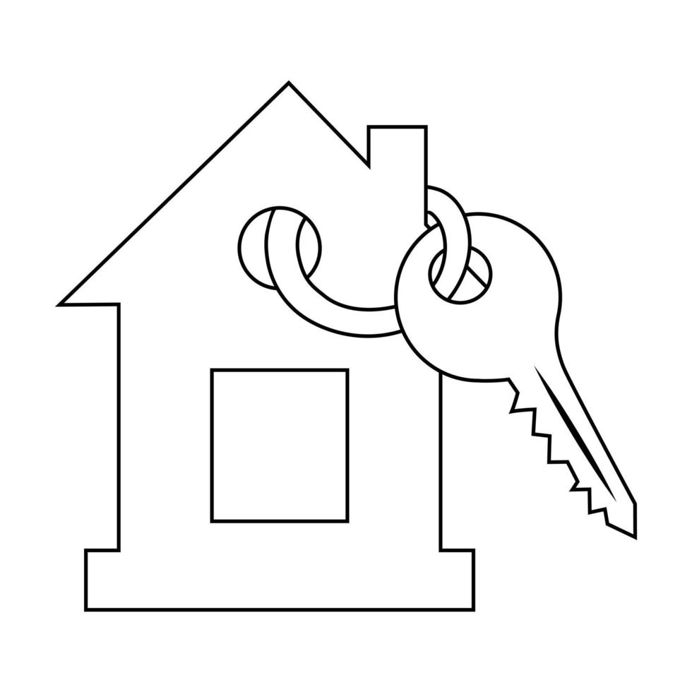 Linear key icon with a keychain in the form of a house. vector isolated on a white background