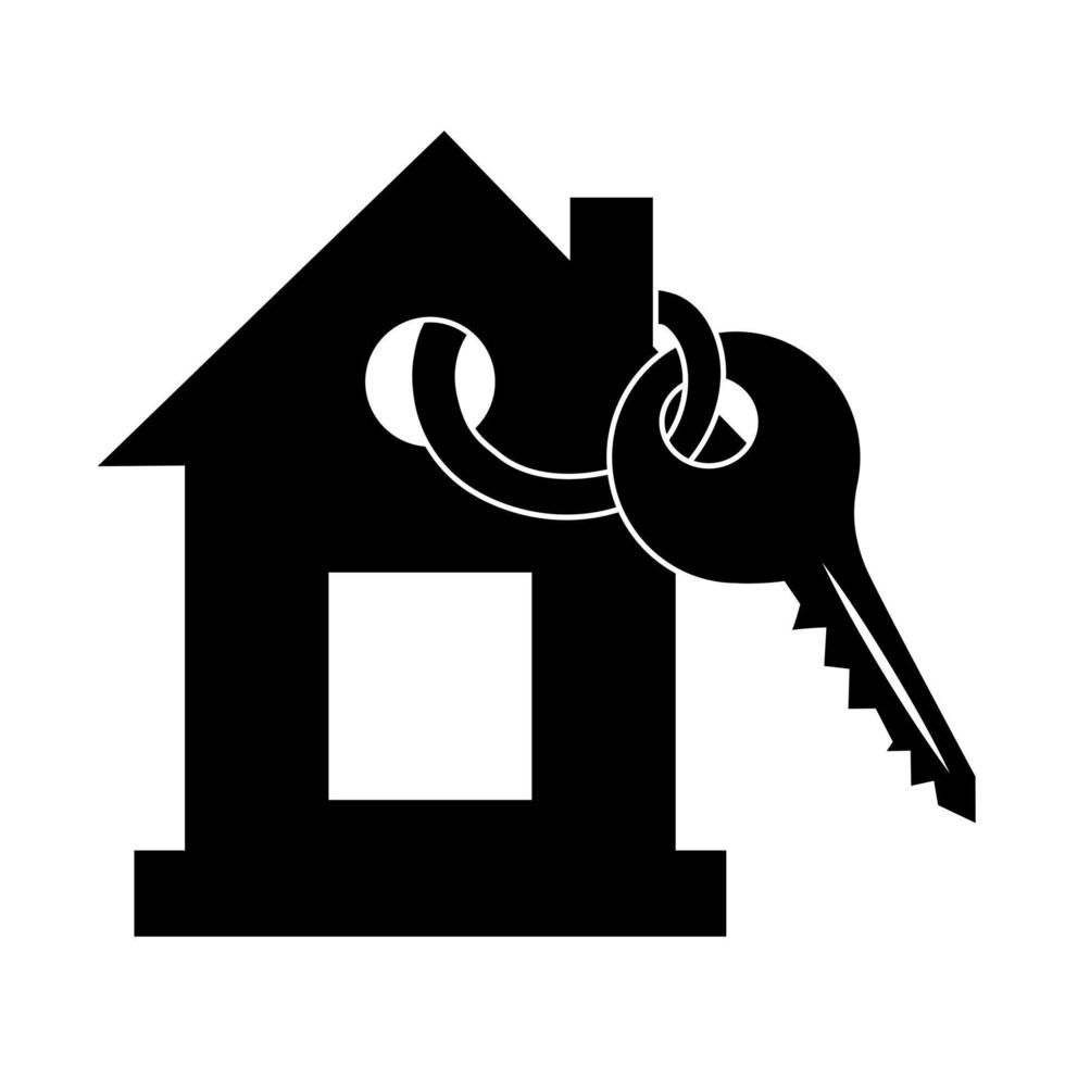 Silhouette of the keychain house with keys icon, vector illustration of a black keychain on a white background