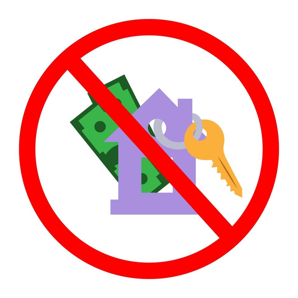 The forbidding keychain icon represents a house with keys on a background of money, a flat color illustration. Vector