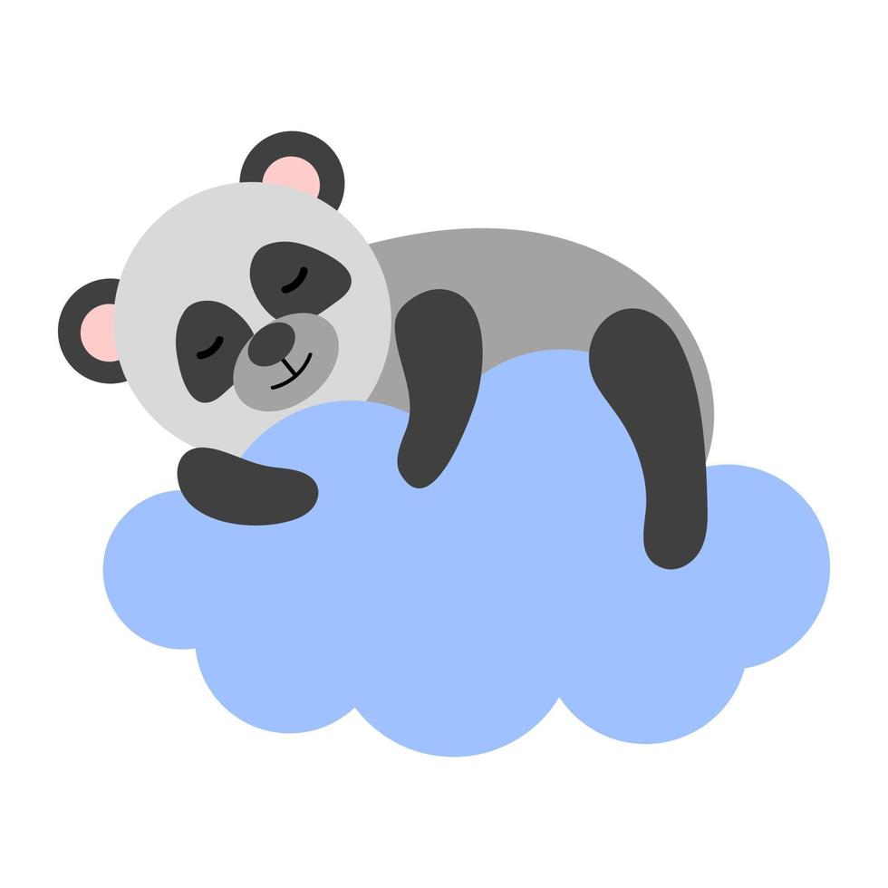 panda de dibujos animados duerme en una nube. buenas noches, tema de nana. vector aislado en un fondo blanco