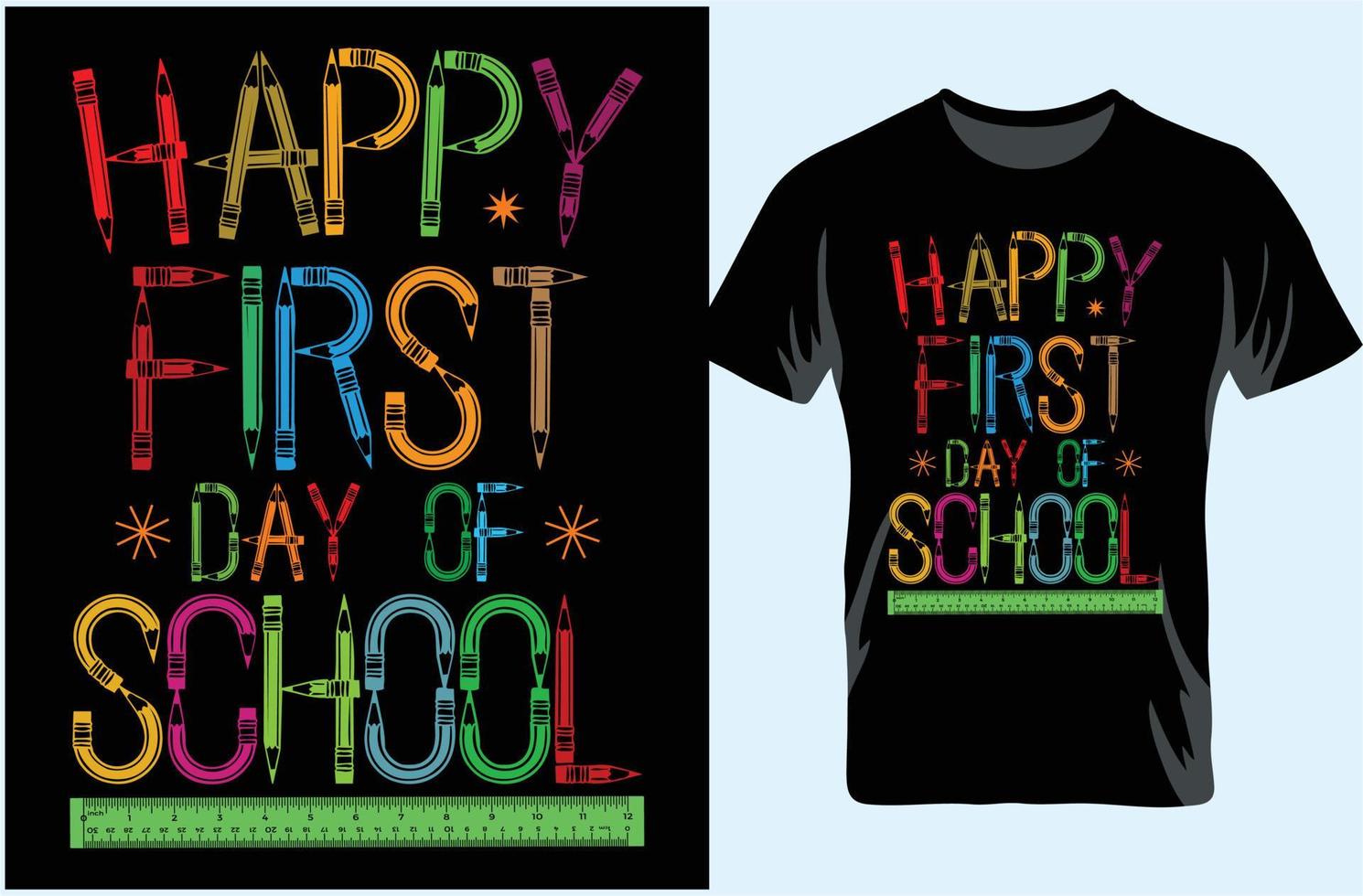 feliz primer día de diseño de camisetas escolares. primer dia de escuela. feliz primer día de clases camiseta de jardín de infantes para niños. vector