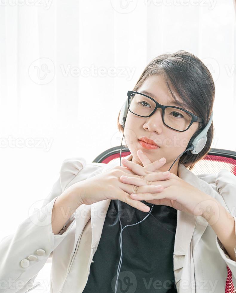 Teenage girl short hair relaxed after working photo