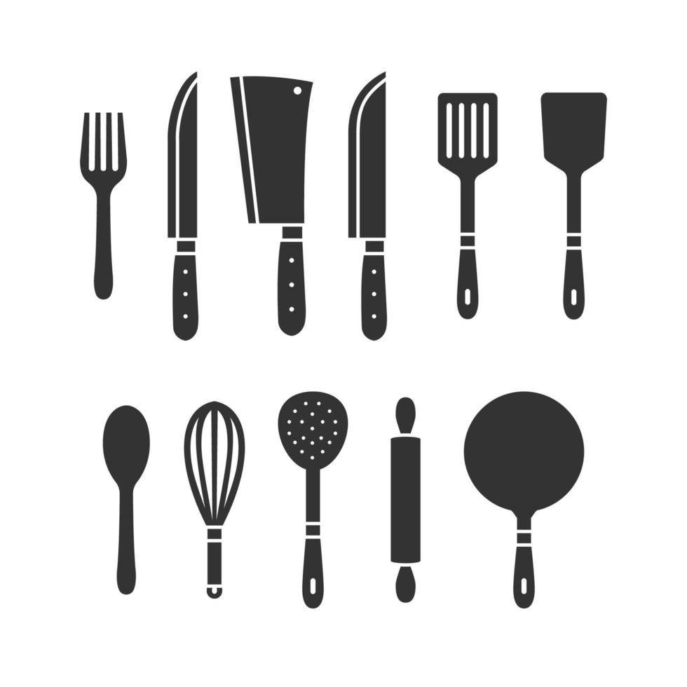 utensilios de cocina utensilio de cocina icono vector silueta conjunto