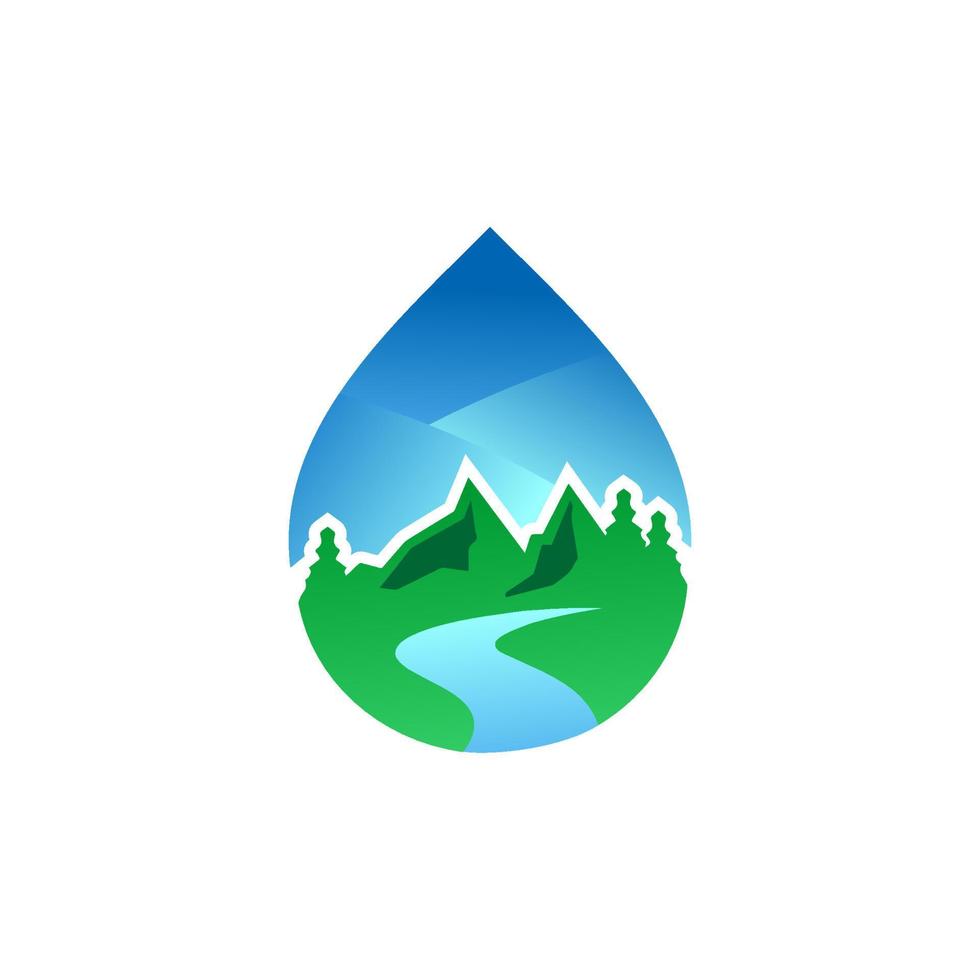 Premium Pure water abstract sign. Water drop symbol. trees, mountains ...