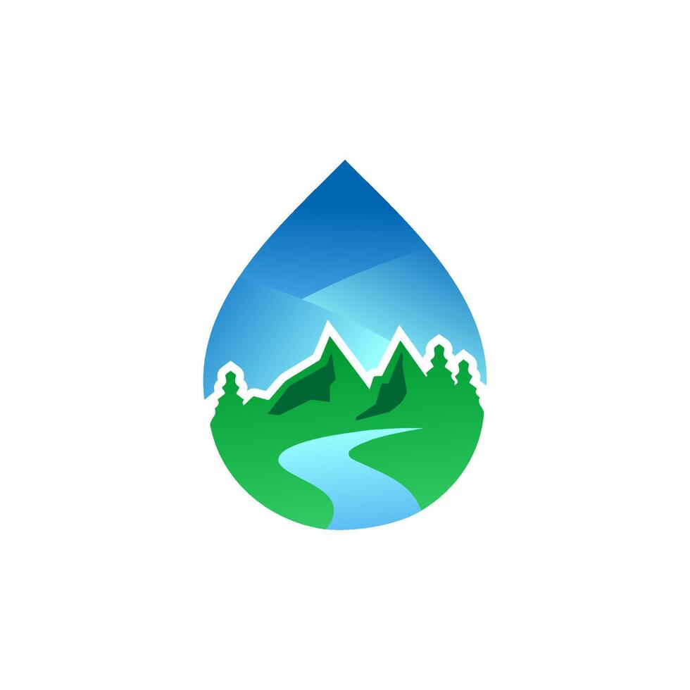 Premium Pure water abstract sign. Water drop symbol. trees, mountains