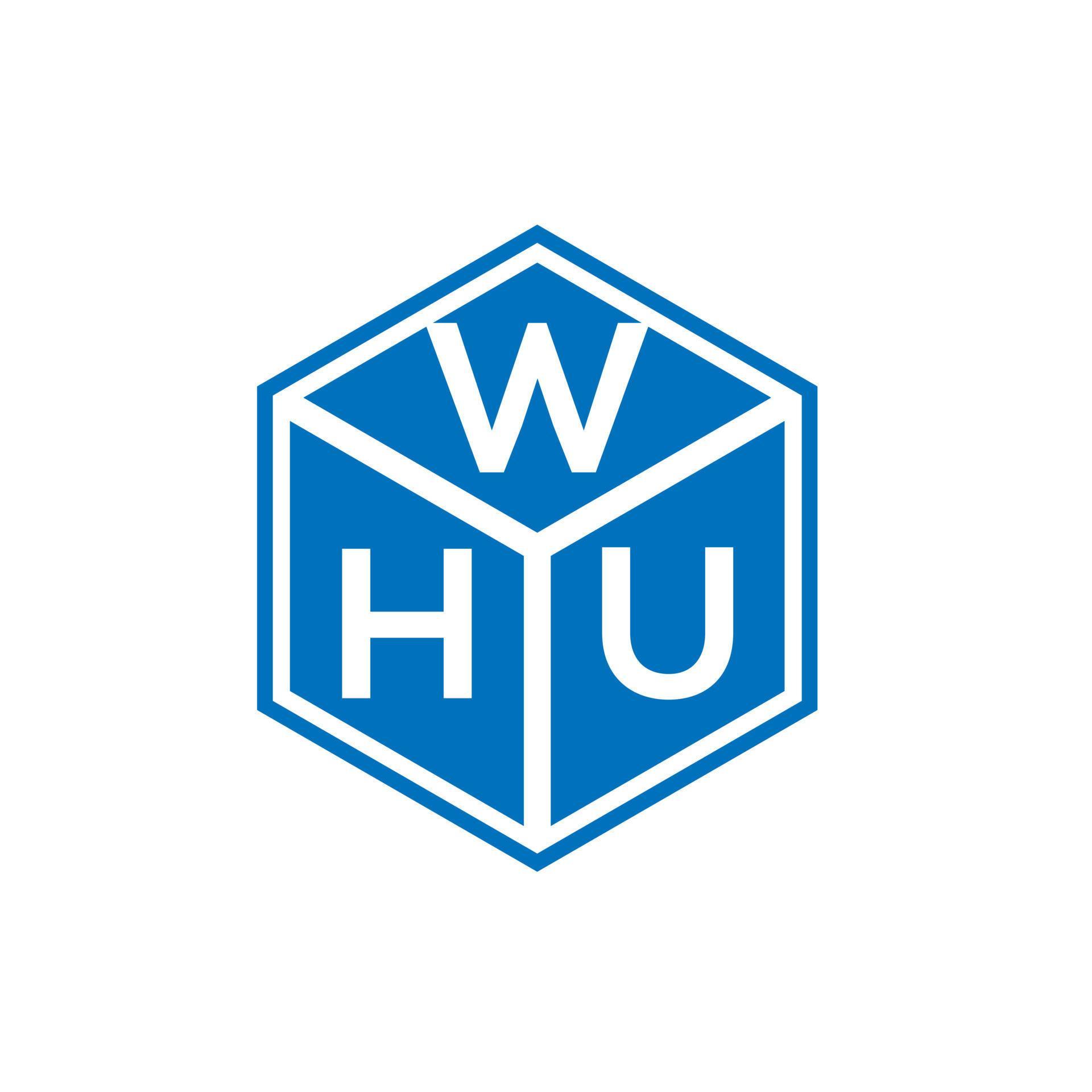 WHU letter logo design on black background. WHU creative initials