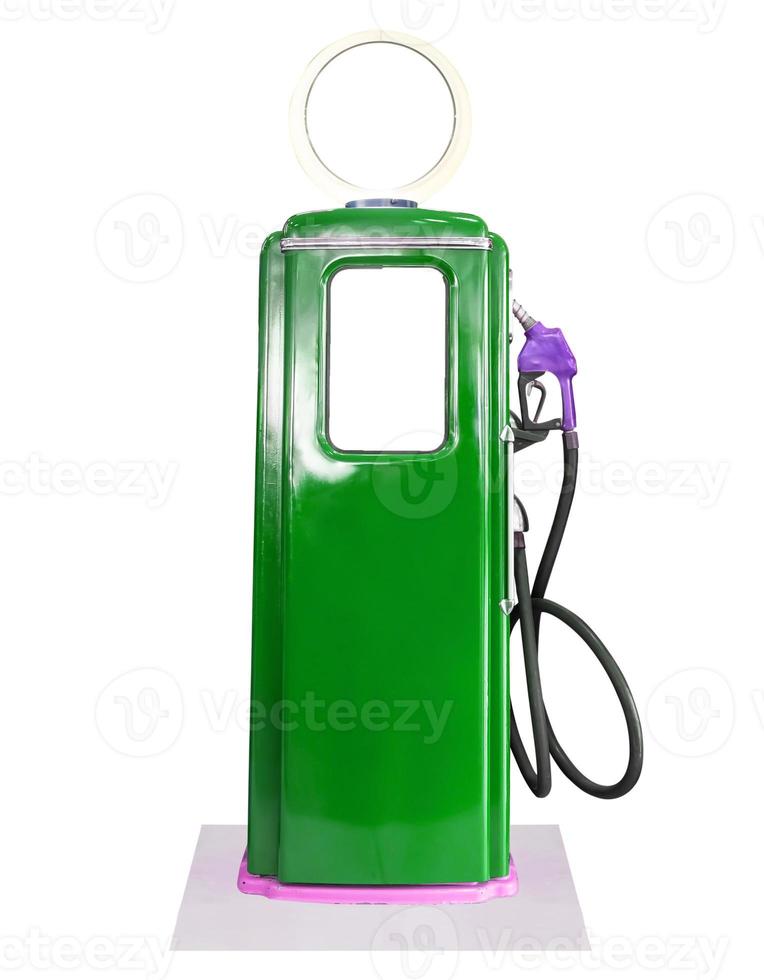 Vintage green fuel pump on white background photo