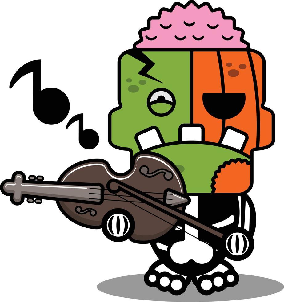 cartoon character costume vector illustration pumpkin zombie mascot playing violin