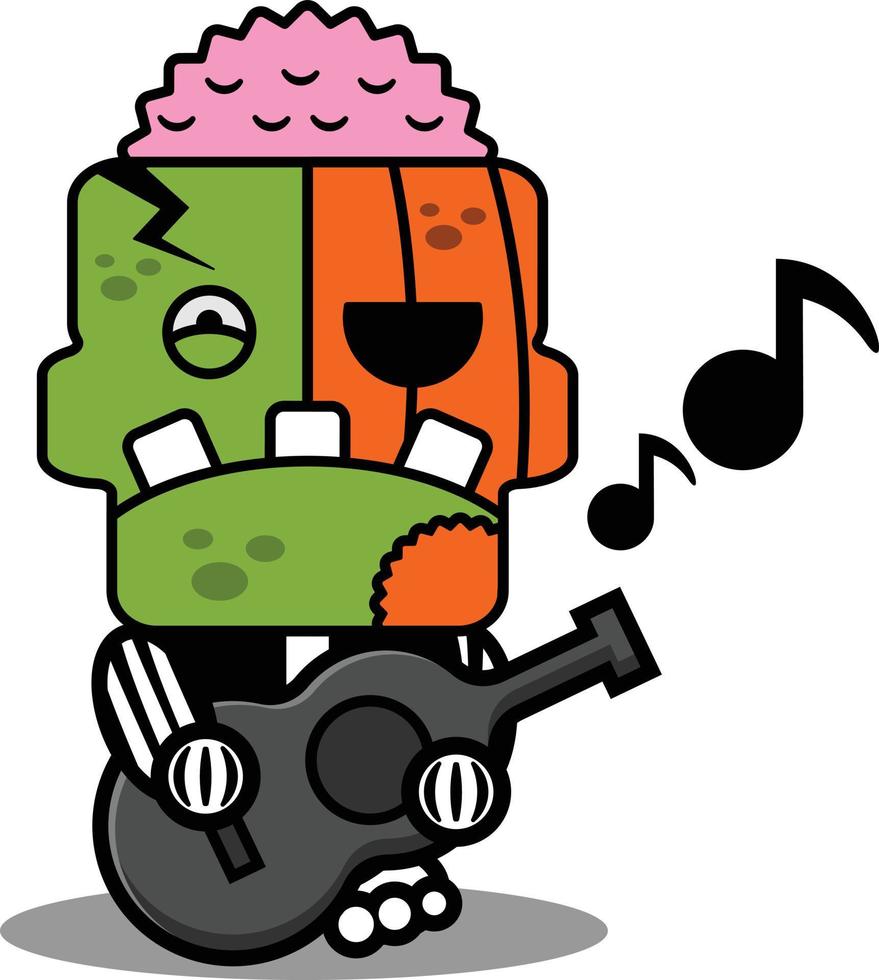 personaje de dibujos animados traje ilustración vectorial calabaza zombie mascota tocando la guitarra vector