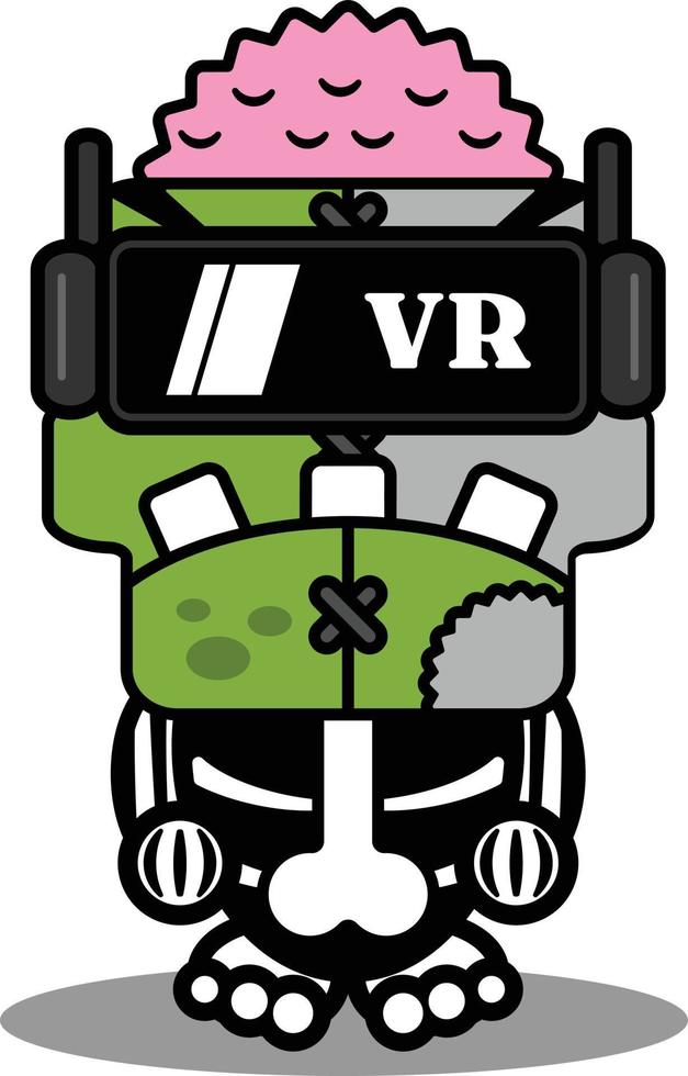 cartoon character costume vector illustration cute zombie doll mascot wearing VR glasses