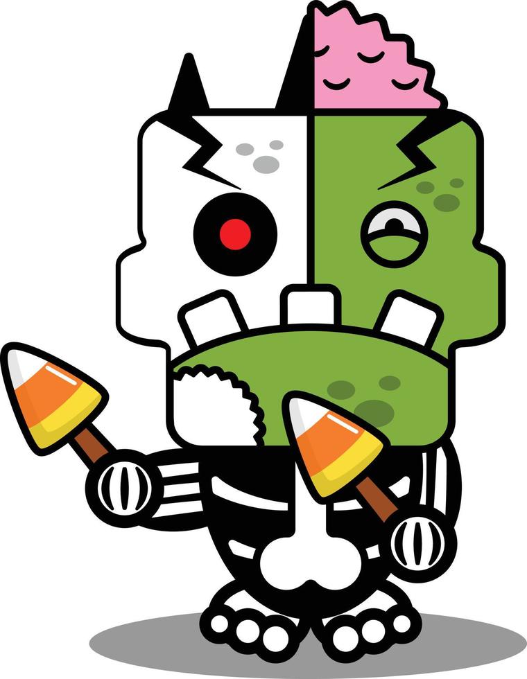 cartoon character costume vector illustration zombie bone mascot holding candy