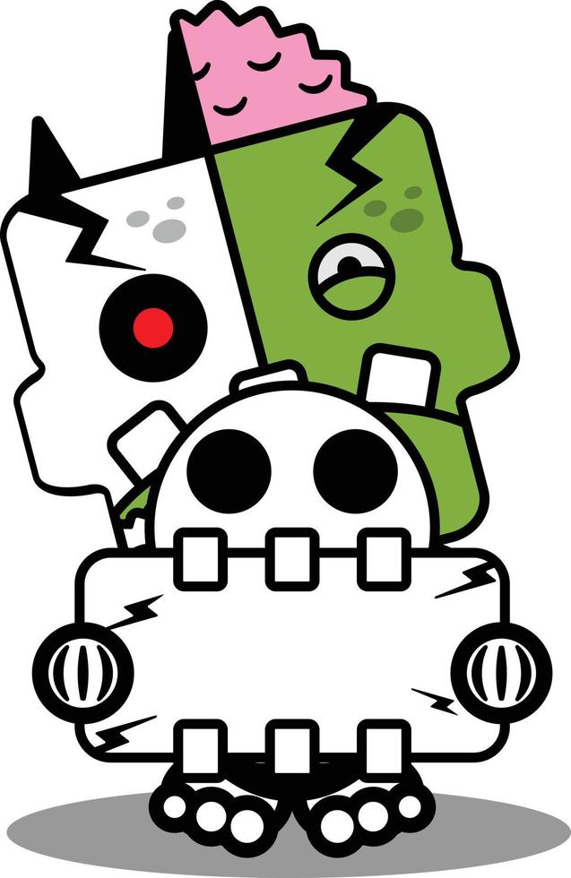 cartoon character costume vector illustration zombie bone mascot holding white board