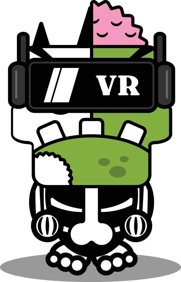 cartoon character costume vector illustration zombie bone mascot playing virtual reality
