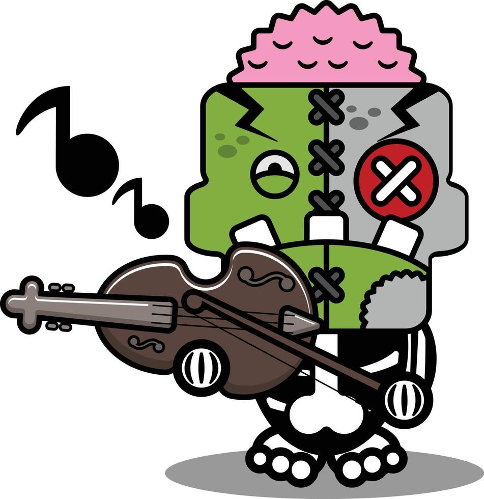 personaje de dibujos animados traje ilustración vectorial lindo zombie muñeca mascota tocando el violín vector