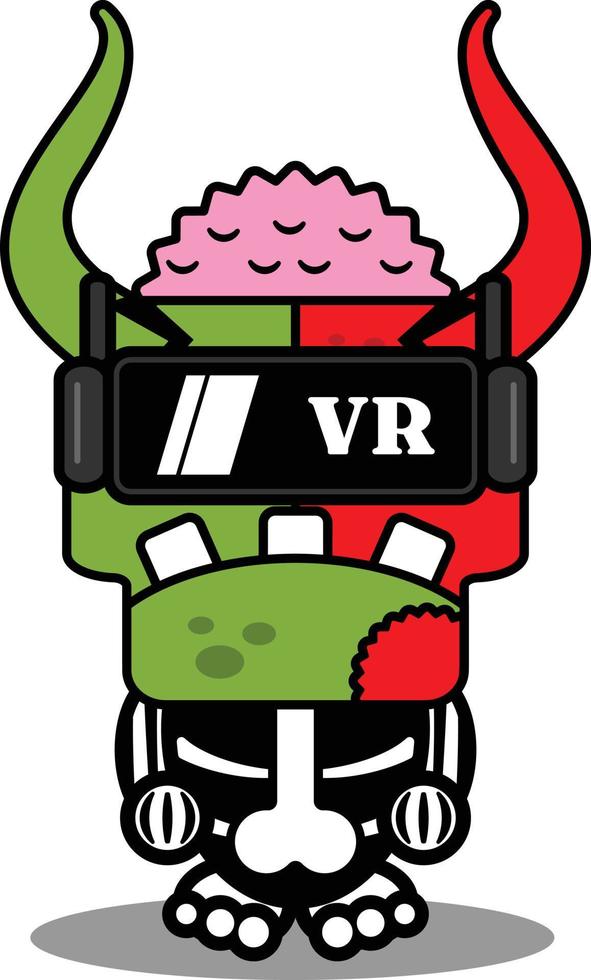 cartoon character costume vector illustration cute zombie demon mascot wearing VR glasses
