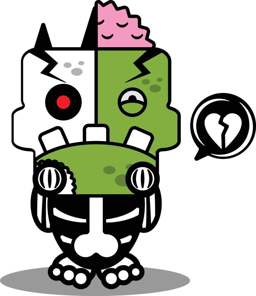 personaje de dibujos animados traje ilustración vectorial zombie hueso mascota expresión triste vector