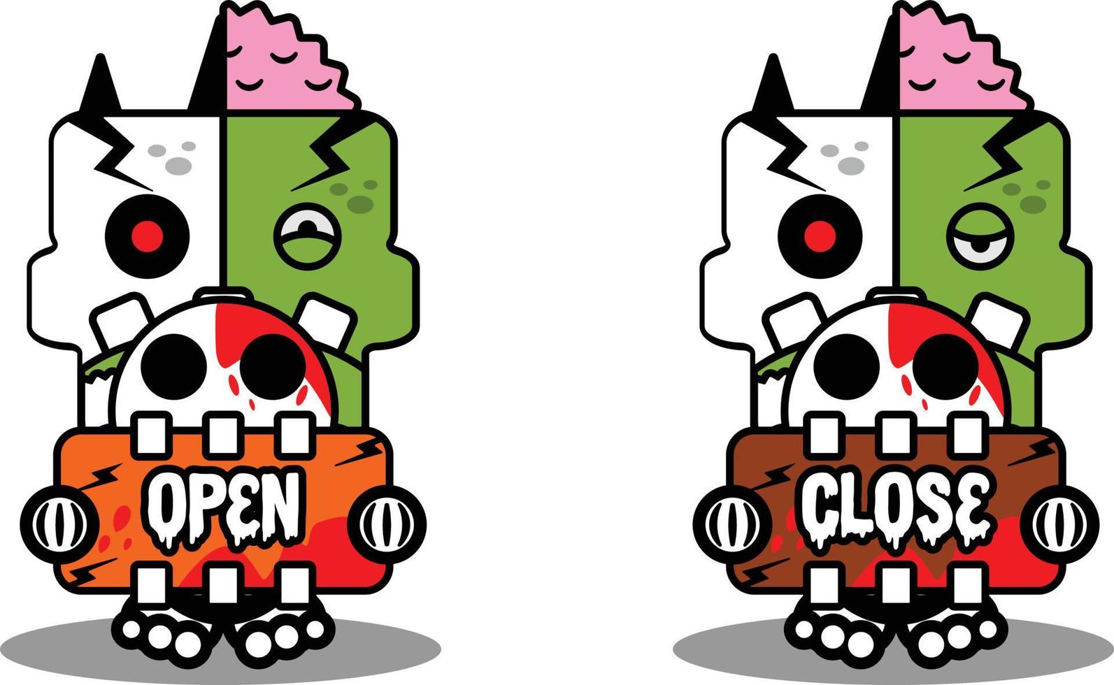 cartoon character costume vector illustration zombie bone mascot open and close board