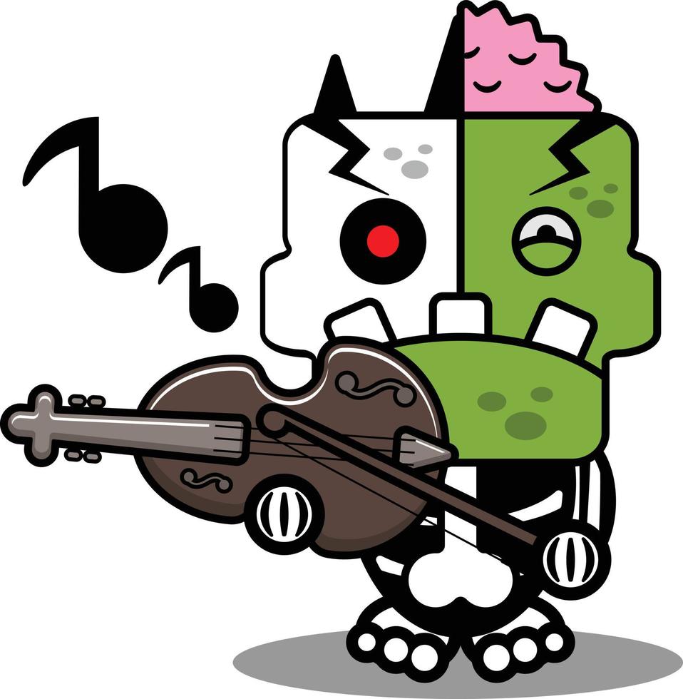 personaje de dibujos animados disfraz vector ilustración zombie hueso mascota tocando el violín