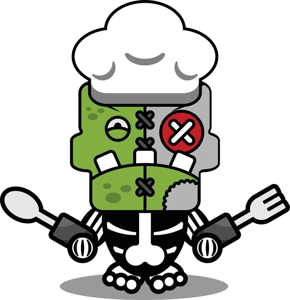 personaje de dibujos animados disfraz vector ilustración chef lindo zombie muñeca mascota