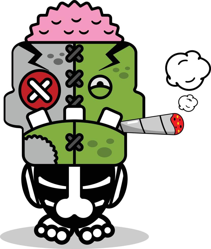 cartoon character costume vector illustration cute zombie doll mascot smoking