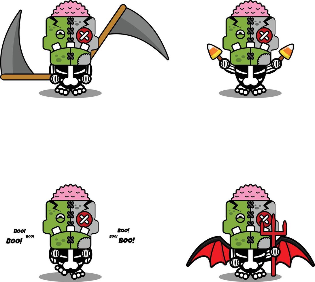 cartoon character costume vector illustration zombie mascot doll set bundle halloween