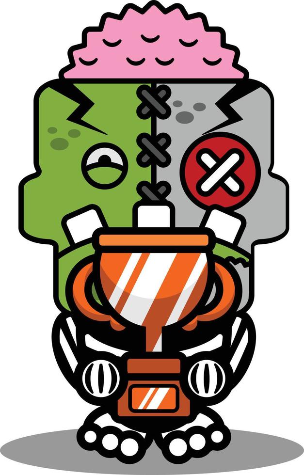 personaje de dibujos animados disfraz vector ilustración lindo zombie muñeca mascota sosteniendo trofeo
