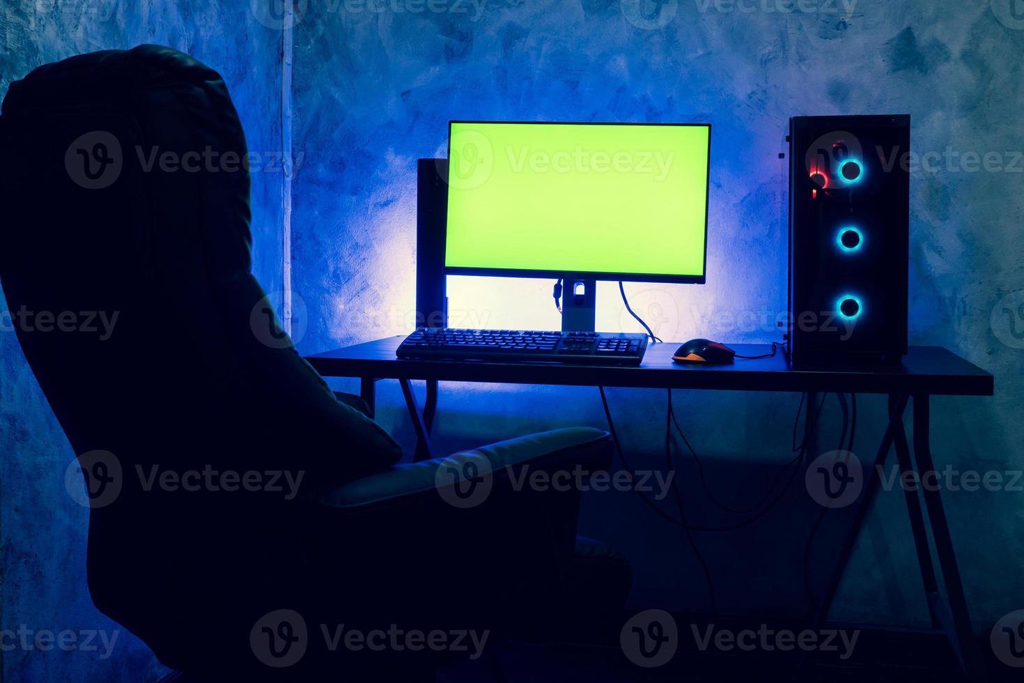 A blank screen computer on a table. E-sport concept. photo