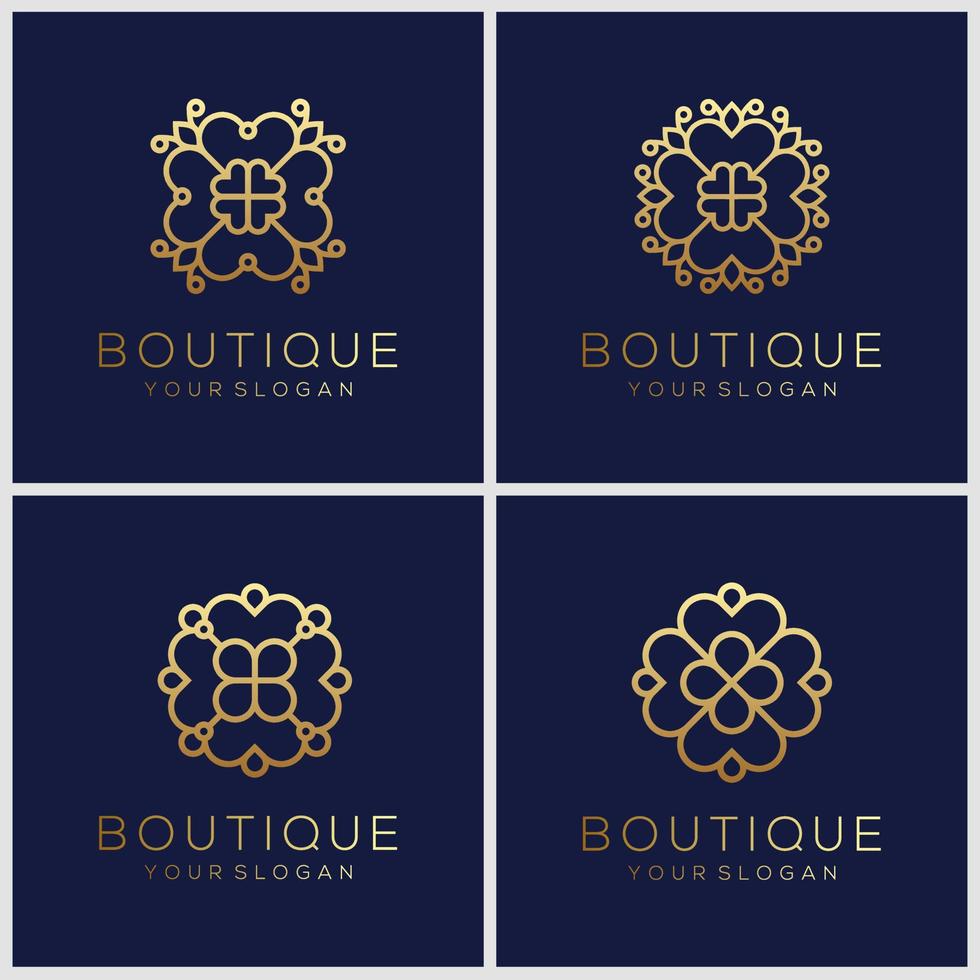 set of ornament logo design templates in trendy linear style with flowers and leaves - signs made with golden foil vector