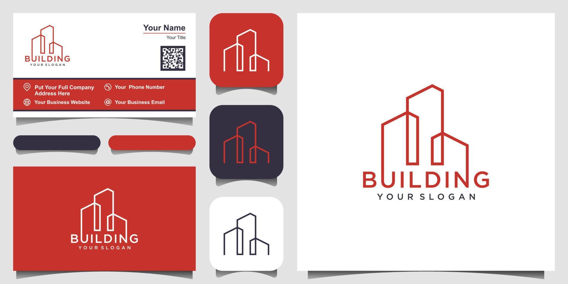 Building construction logo illustration vector graphic design in line art style.